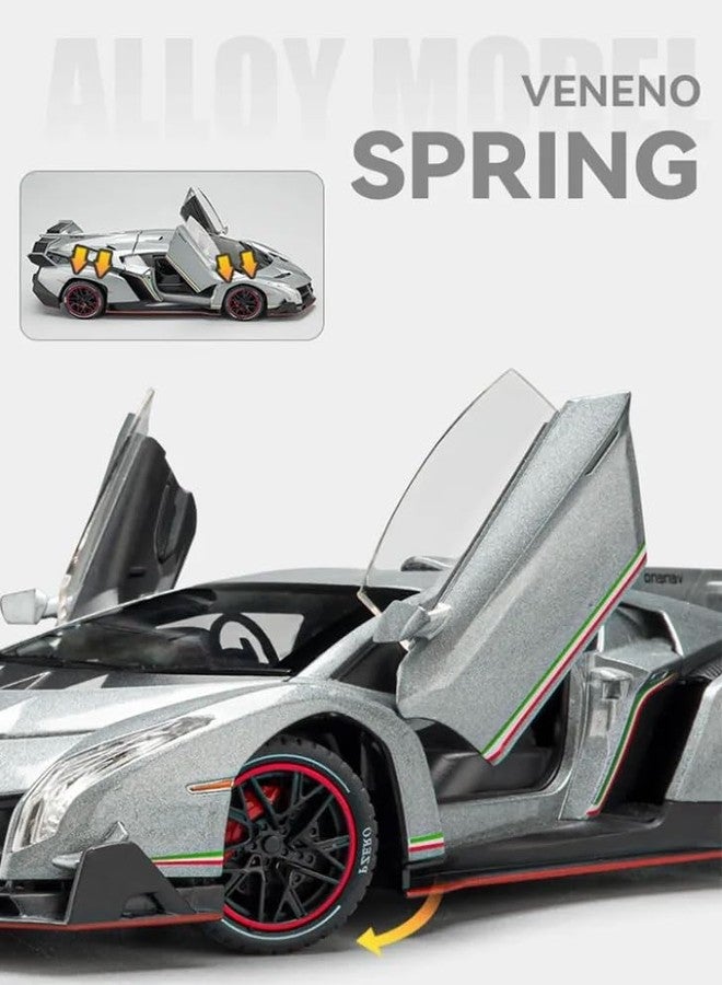 PEZYOX Exclusive Alloy Metal Pull Back Die-cast Car Model with Sound Light Mini Auto Toy for Kids Metal Model Toy Car with Sound and Light (1.24 Scale Lamborghini VANENO-Grey) - Image 3